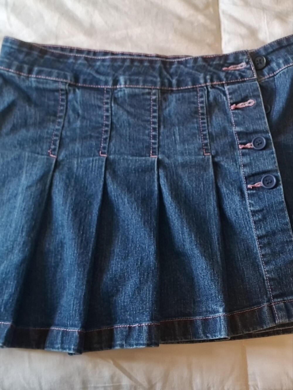 Denim Mini Skirt with Pink Stitching